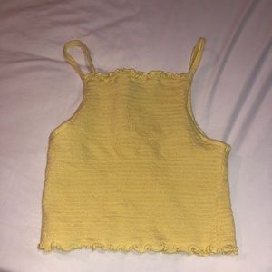 Yellow ribbed halter crop top